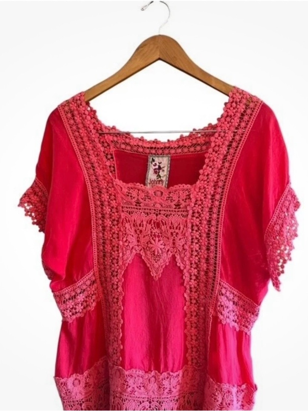 Beautiful Johnny Was Hot Pink/ Magenta/ Fushia Crochet Lace Kimono Top
